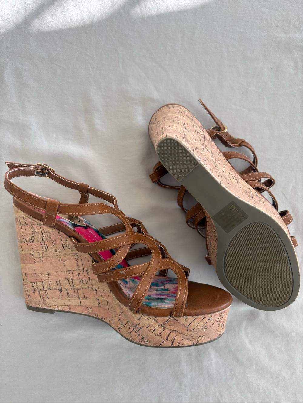 Madden Girl Brown Strappy Cork Wedge Sandals Size 10
